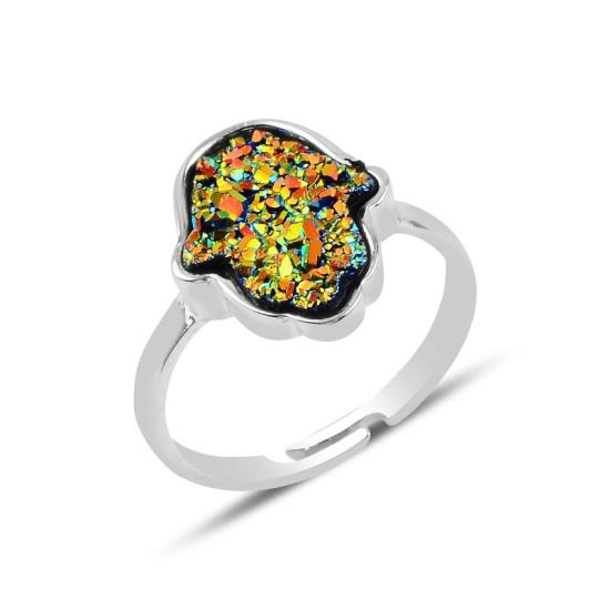 Wholesale Hamsa Druzy Adjustable Size CZ Ring