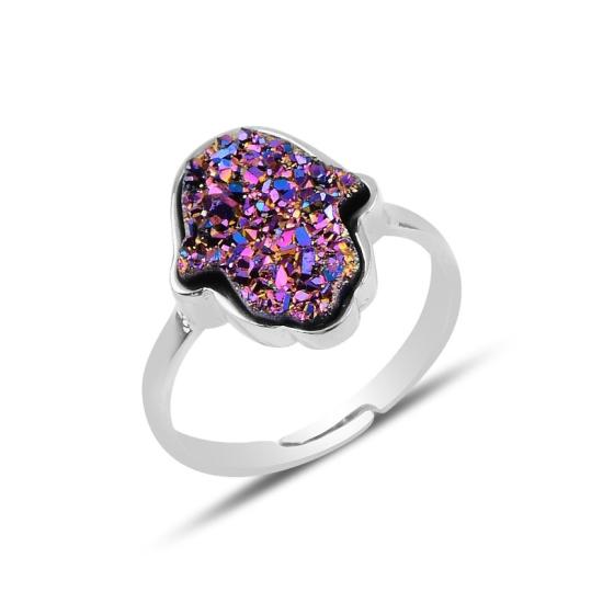 Wholesale Hamsa Druzy Adjustable Size CZ Ring