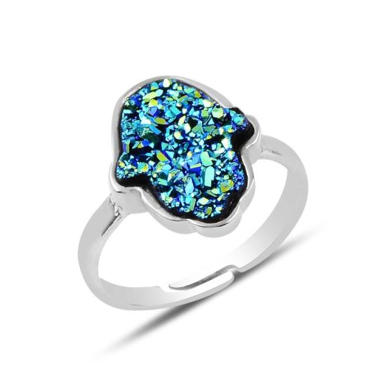 Wholesale Hamsa Druzy Adjustable Size CZ Ring