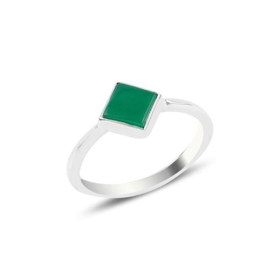 Wholesale Green Agate Square Solitaire Ring