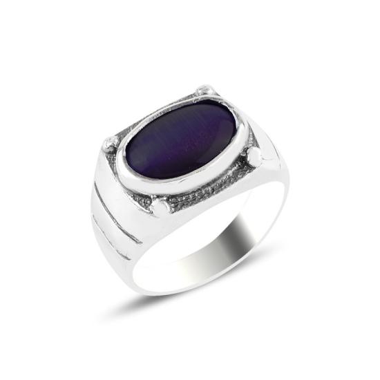 Wholesale Men’s Oxidized Ring with Oval Purple Cat’s Eye