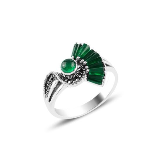 Wholesale Green Agate & Marcasite Ring