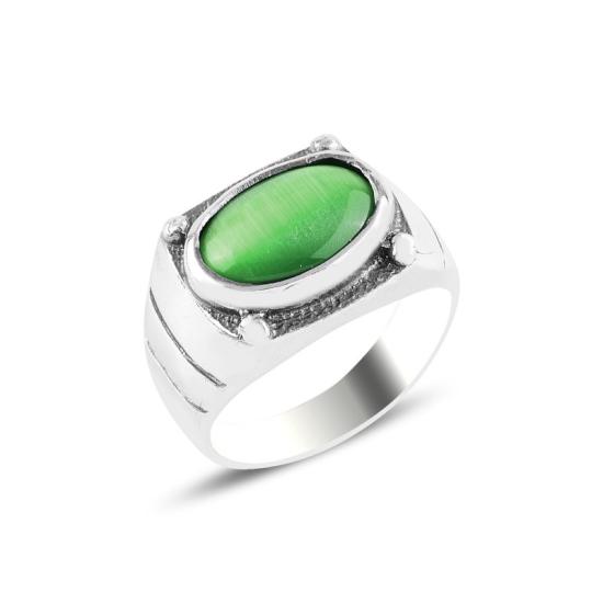 Wholesale Men’s Oxidized Ring with Oval Green Cat’s Eye