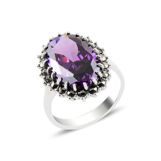 Amethyst CZ & Marcasite Ring