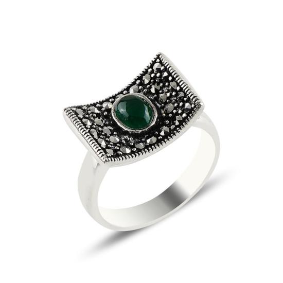 Wholesale Green Agate & Marcasite Ring