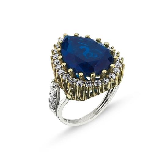 Wholesale Teardrop Sapphire CZ Ottoman Style Ring