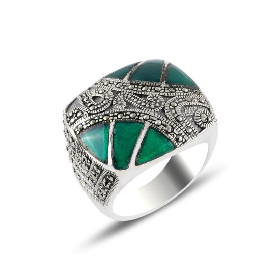 Wholesale Green Agate & Marcasite Ring