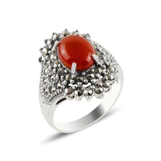 Wholesale Red Agate & Marcasite Ring