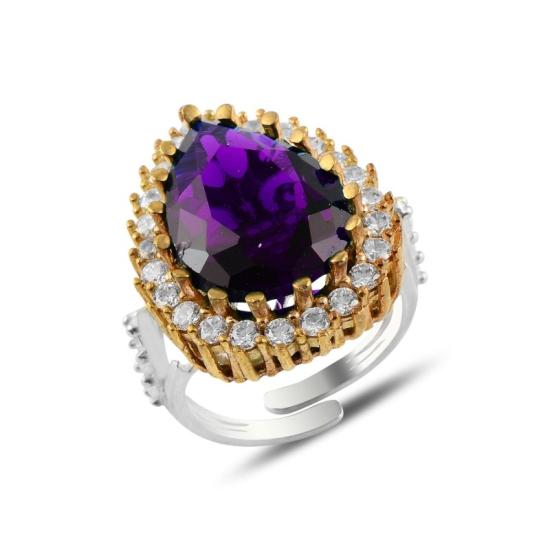 Wholesale Teardrop Amethyst CZ Ottoman Style Adjustable Size Ring