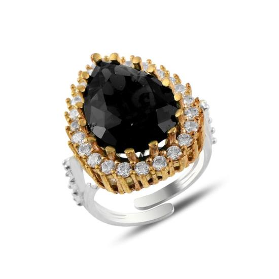 Wholesale Teardrop Black CZ Ottoman Style Adjustable Size Ring