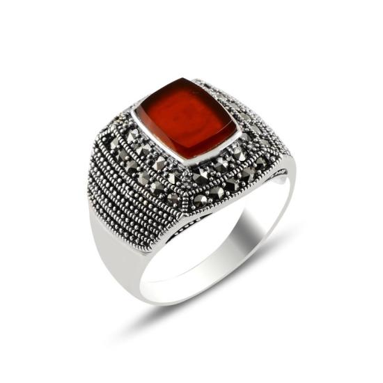 Wholesale Red Agate & Marcasite Ring