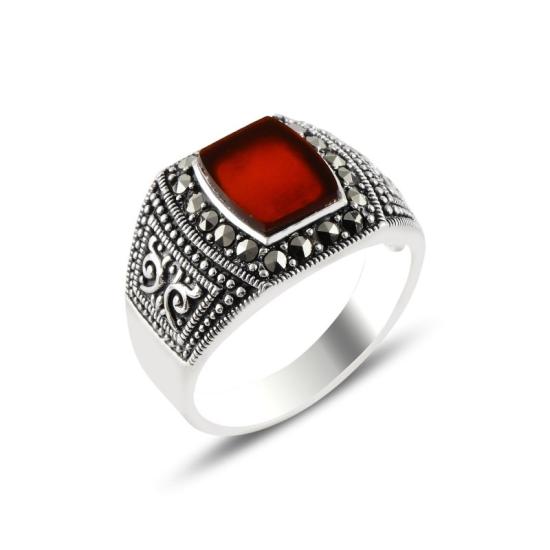 Wholesale Red Agate & Marcasite Ring