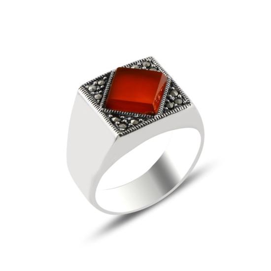 Wholesale Red Agate & Marcasite Ring