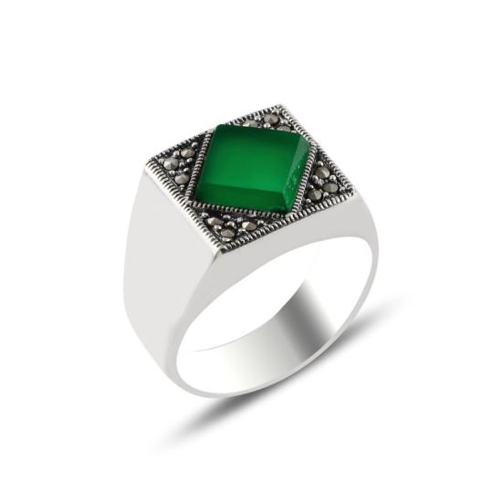 Wholesale Green Agate & Marcasite Ring