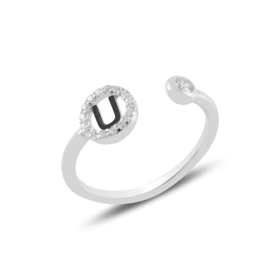 Wholesale -U- Initial CZ Adjustable Size Ring