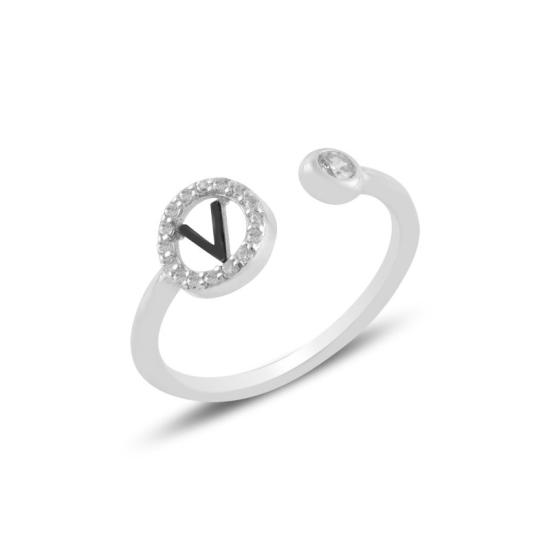 Wholesale -V- Initial CZ Adjustable Size Ring