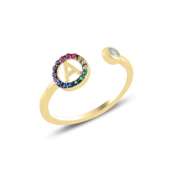 Wholesale -A- Initial Mix Color CZ Adjustable Size Ring