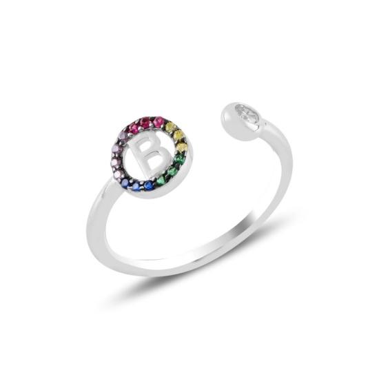 Wholesale -B- Initial Mix Color CZ Adjustable Size Ring