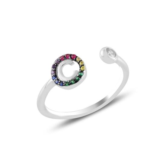 Wholesale -C- Initial Mix Color CZ Adjustable Size Ring