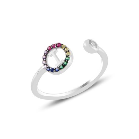 Wholesale -I- Initial Mix Color CZ Adjustable Size Ring