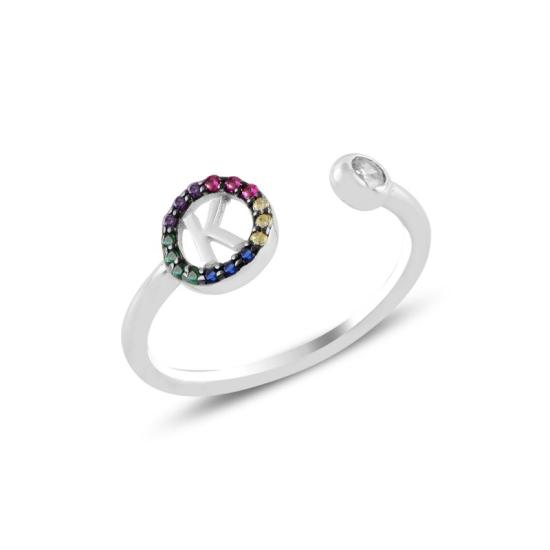 Wholesale -K- Initial Mix Color CZ Adjustable Size Ring