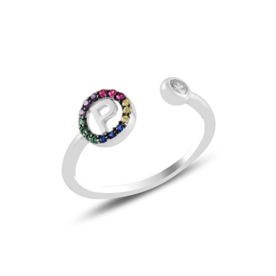 Wholesale -P- Initial Mix Color CZ Adjustable Size Ring