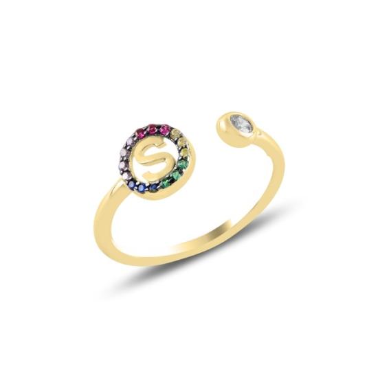 Wholesale -S- Initial Mix Color CZ Adjustable Size Ring