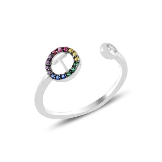 Wholesale -T- Initial Mix Color CZ Adjustable Size Ring