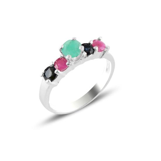 Wholesale Natural Ruby, Emerald & Sapphire Five Stone Ring