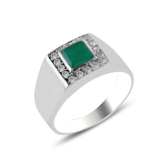 Wholesale Green Agate & CZ Ring