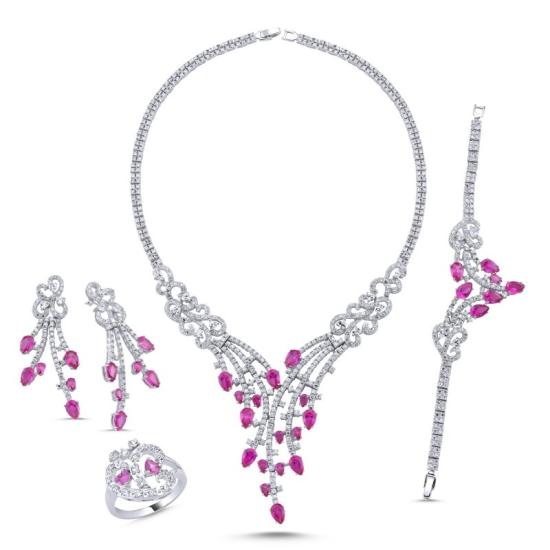 Wholesale CZ Necklace, Bracelet, Earrings & Rings Bridal Set