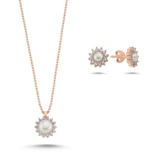 Wolesale Halo Solitaire Pearl & CZ Set