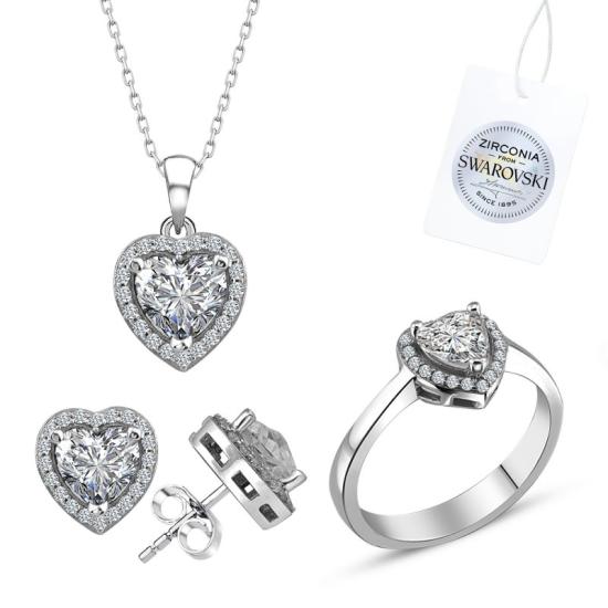 Wolesale Swarovski Zirconia Heart Halo Solitaire Set