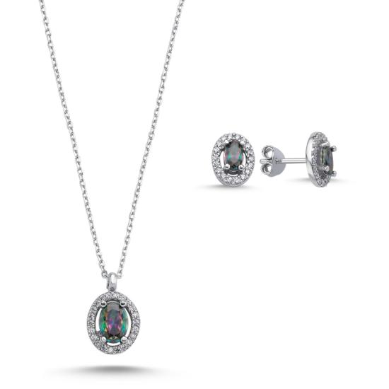 Wolesale Oval Mystic Topaz CZ Halo Solitaire Set