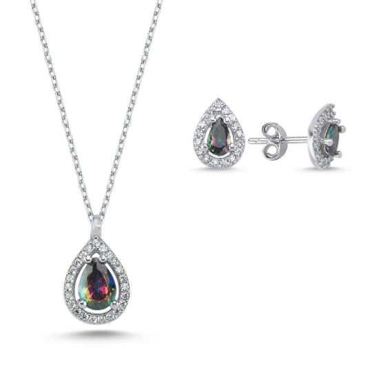 Wolesale Teardrop Mystic Topaz CZ Halo Solitaire Set