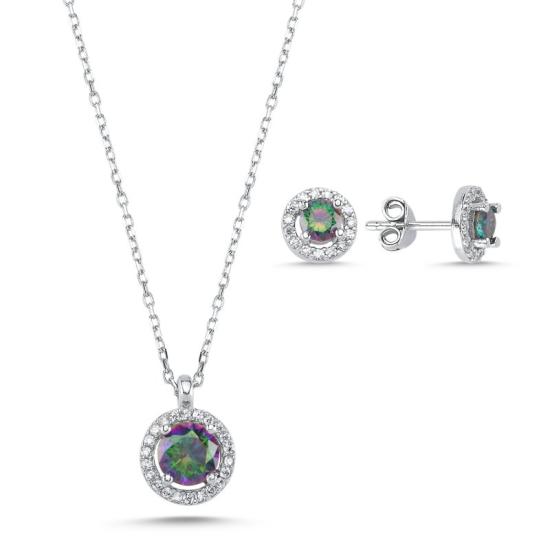 Wolesale Round Mystic Topaz CZ Halo Solitaire Set