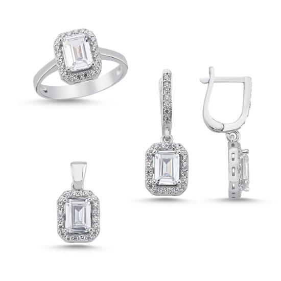 Wolesale Halo Solitaire Baguette CZ Set