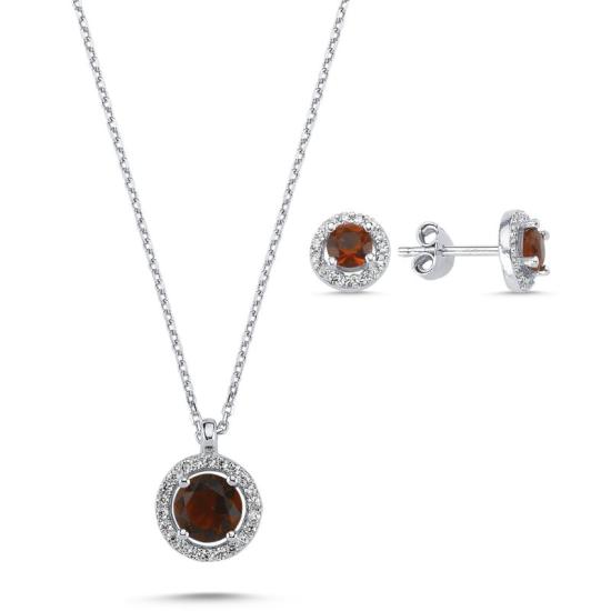 Wolesale Round Garnet CZ Halo Solitaire Set