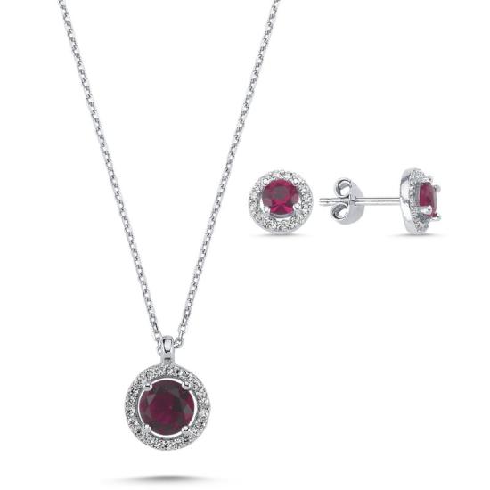 Wolesale Round Ruby CZ Halo Solitaire Set