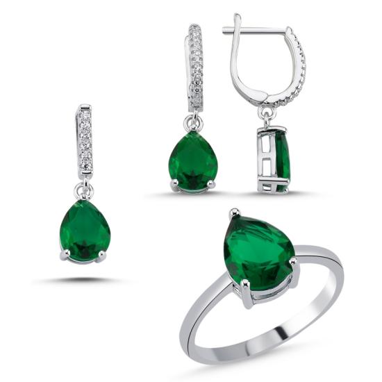 Wolesale Pear Cut Emerald CZ Set