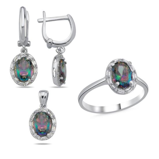 Wholesale Mystic Topaz Oval & Halo Baguette CZ Set