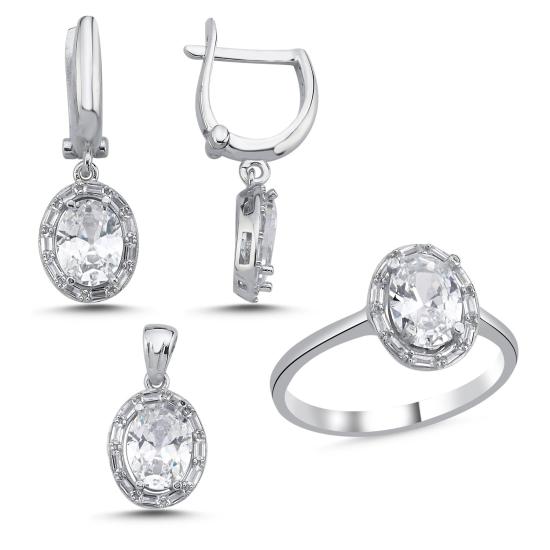 Wholesale Oval & Halo Baguette CZ Set