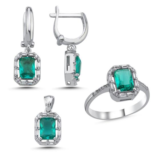 Wholesale Paraiba Baguette & Halo CZ Set