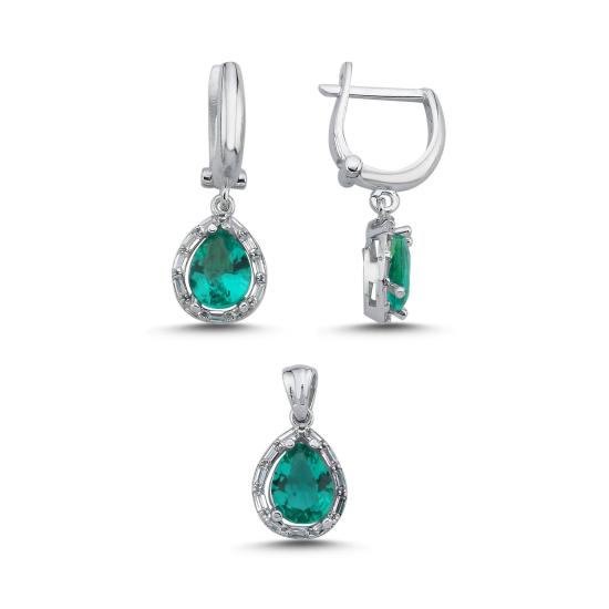 Wholesale Paraiba Teardrop & Halo Baguette CZ Set