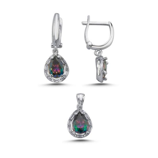 Wholesale Teardrop Mystic Topaz & Halo Baguette CZ Set