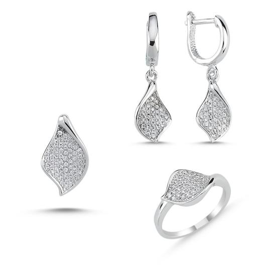 Wolesale Leaf Set with CZ: Ring, Earrings and Pendant