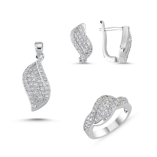 Wolesale Leaf Set with CZ: Ring, Earrings and Pendant