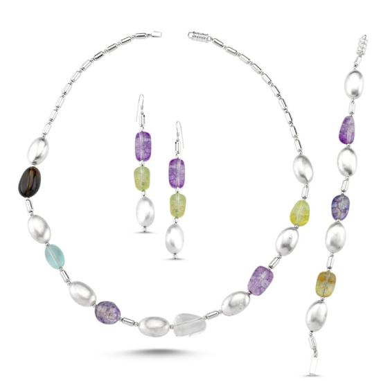 Wolesale Colored Quartz Necklace, Bracelet & Earrings Bridal Set