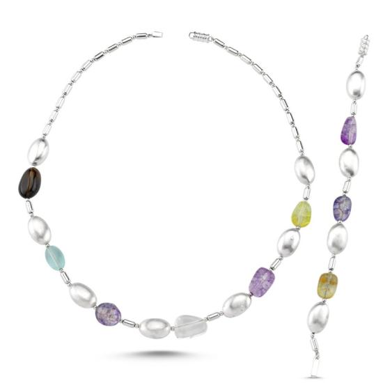 Wolesale Colored Quartz Necklace & Bracelet Bridal Set