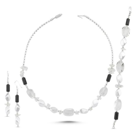 Wolesale Onyx and Quartz Necklace, Bracelet & Earrings Bridal Set